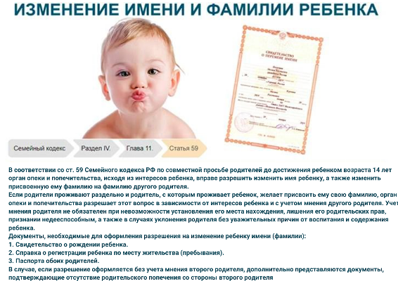 Изменение имени и фамилии ребенка